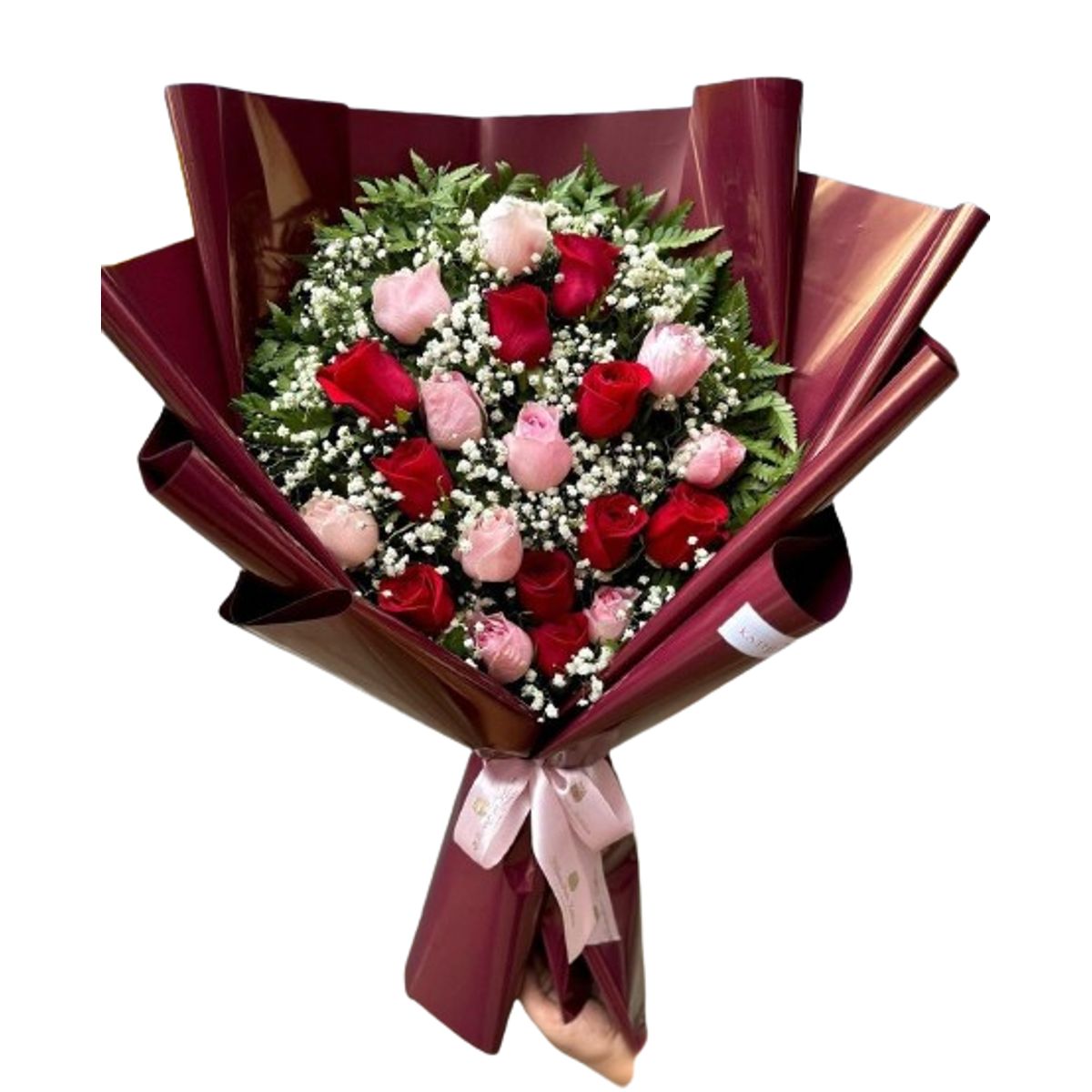 GENERICO - Bouquet Alargado de 20 Rosas Rojas y Rosadas