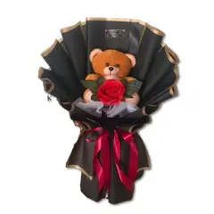 GENERICO - Bouquet de Peluche de 20cm y 1 Rosa Roja