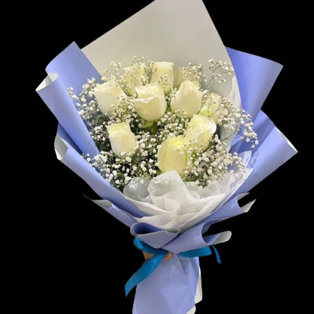 GENERICO - Bouquet Alargado de 9 Rosas Blancas con Ilusión