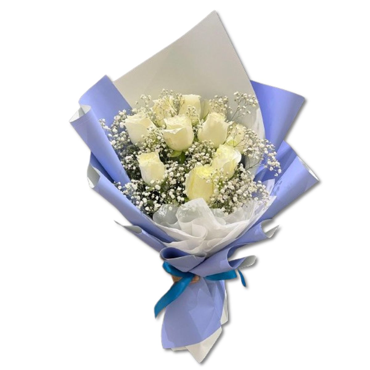 GENERICO - Bouquet Alargado de 9 Rosas Blancas con Ilusión