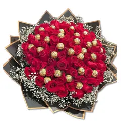 GENERICO - Ramo Buchon de 100 Rosas y 24 Bombones Ferrero Rocher