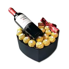 GENERICO - Box Corazón de 15 Bombones y Botella de Vino