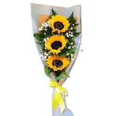GENERICO - Ramo alargado de 3 Girasoles con Ilusión