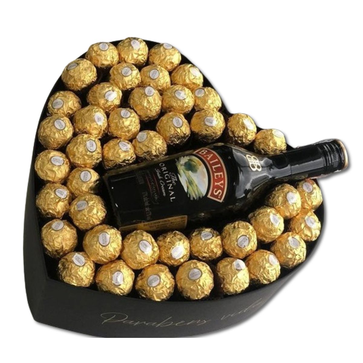 GENERICO - Box Corazón 40 Bombones Ferrero Rocher y Botella de Baileys