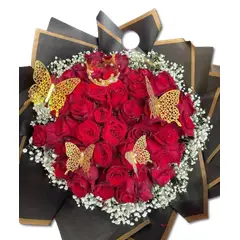 GENERICO - Ramo de 40 Rosas Rojas con Mariposas