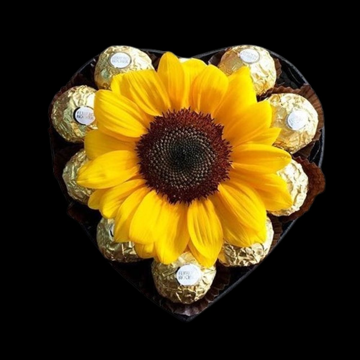 GENERICO - Box Corazón de 10 Bombones y 1 Girasol