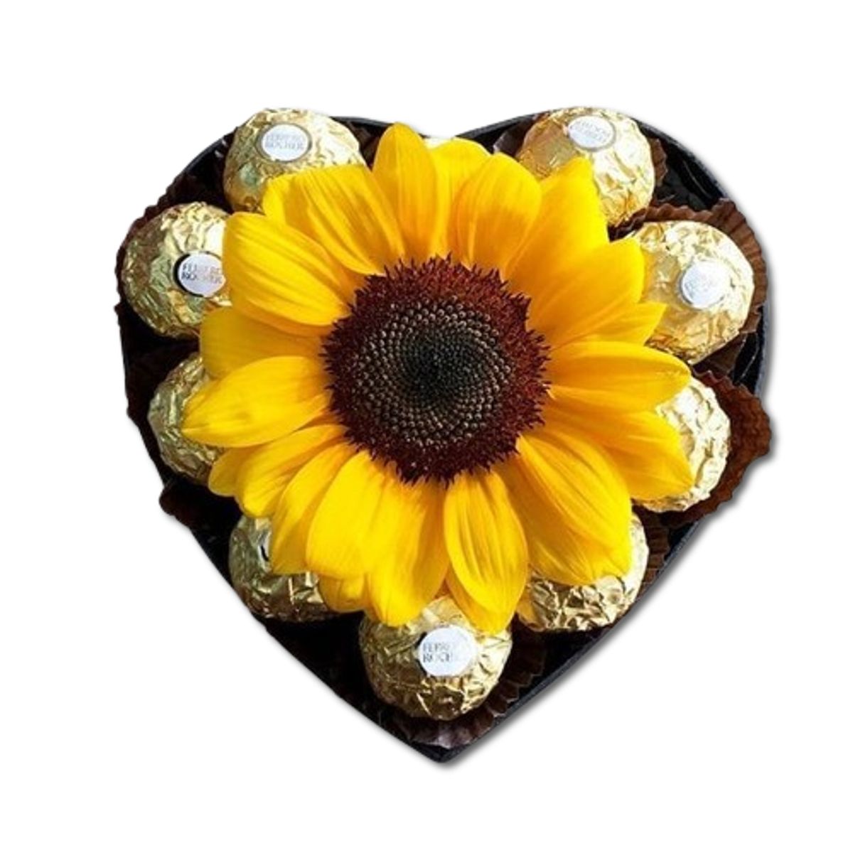 GENERICO - Box Corazón de 10 Bombones y 1 Girasol