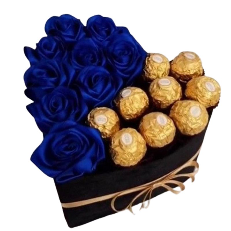 GENERICO - Box Corazón 10 Rosas Azules y  8 Bombones