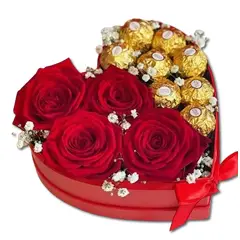 GENERICO - Box Corazón 4 Rosas mitad 8 Bombones