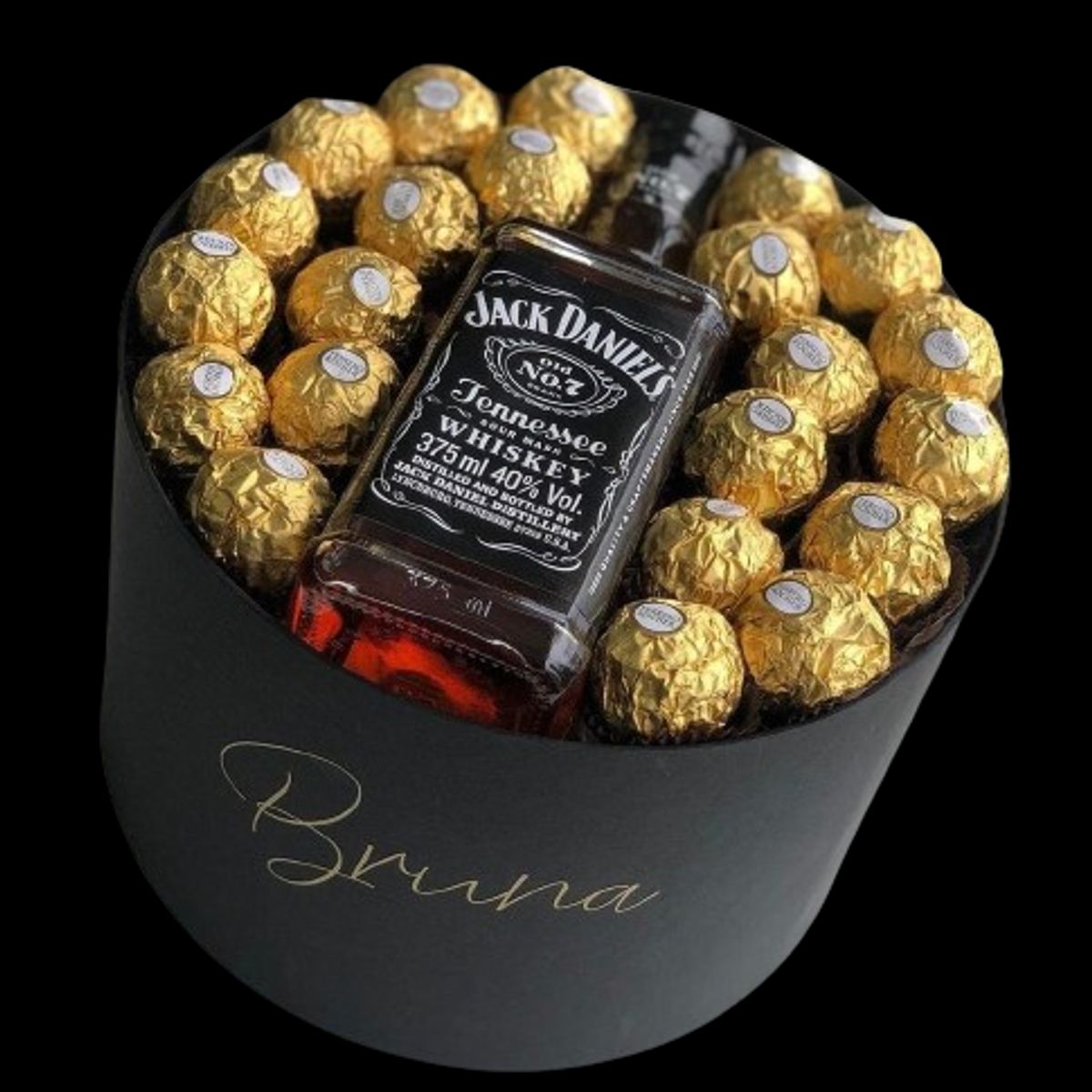 GENERICO - Box Cilindro de 20 Bombones y Botella de Jack Daniels
