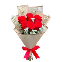 GENERICO - Bouquet de 6 Rosas Rojas con Eucalipto