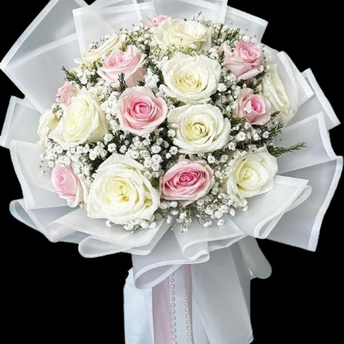 GENERICO - Bouquet de 20 Rosas Blancas y Rosadas con Ilusión