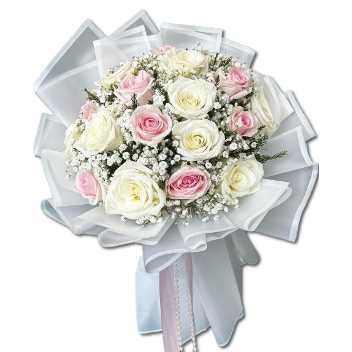 GENERICO - Bouquet de 20 Rosas Blancas y Rosadas con Ilusión