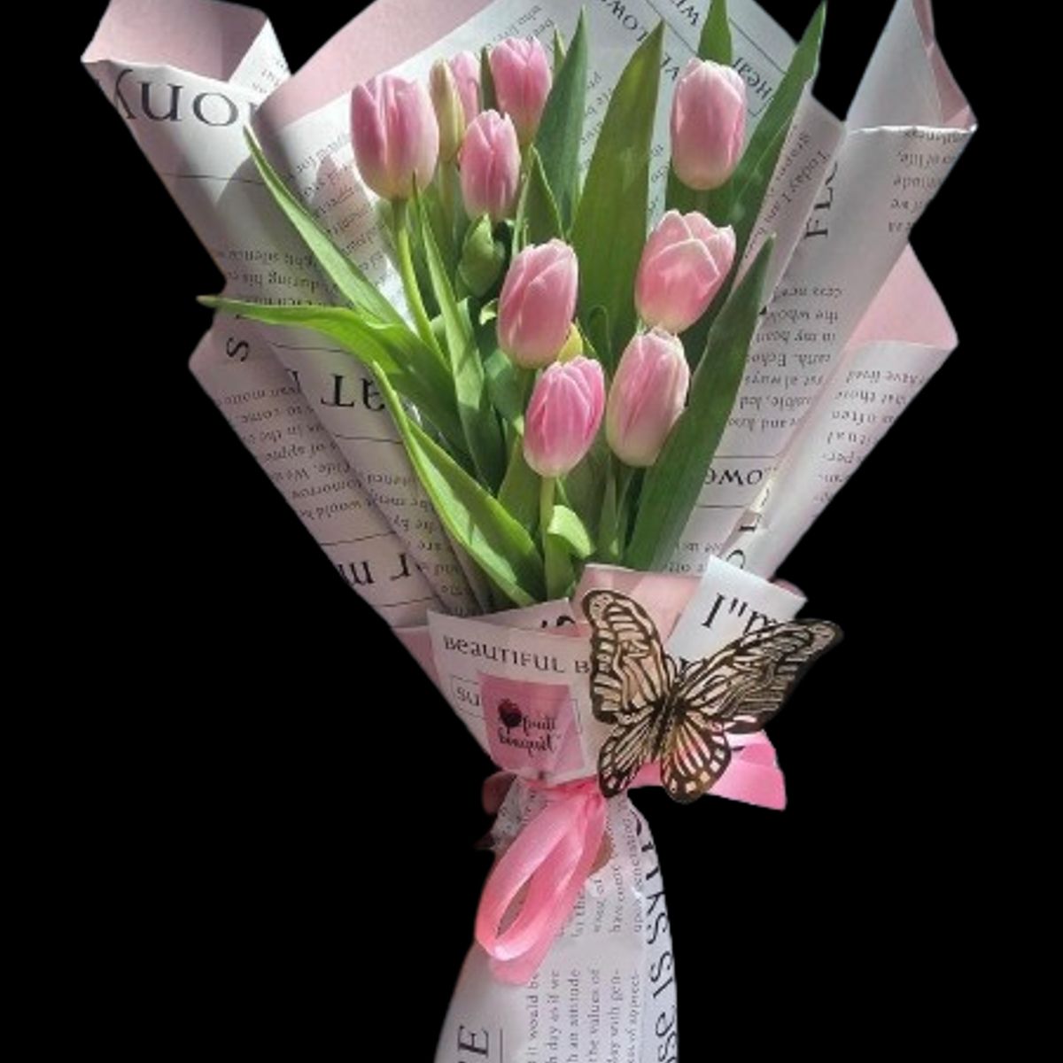 GENERICO - Bouquet 10 Tulipanes Rosados con Mariposas