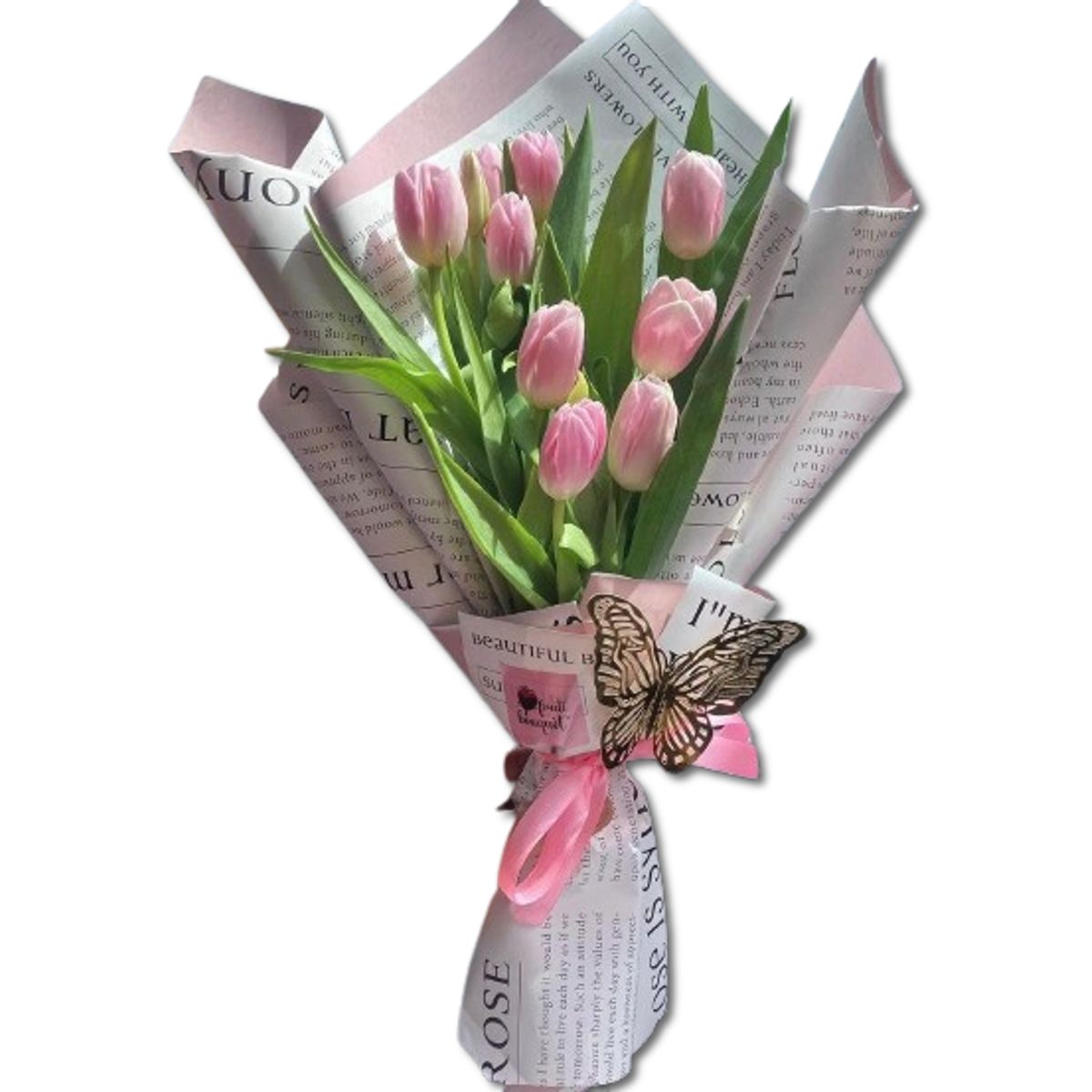 GENERICO - Bouquet 10 Tulipanes Rosados con Mariposas