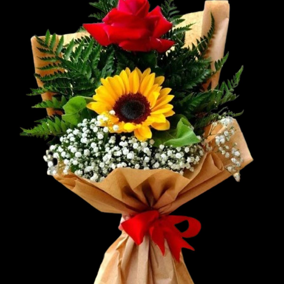 GENERICO - Bouquet de 1 Rosa 1 Girasol y Follaje