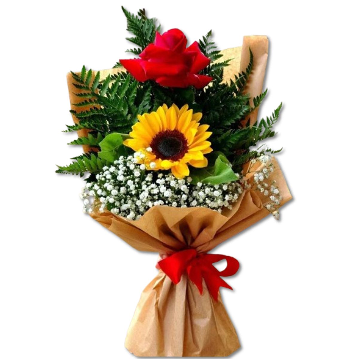 GENERICO - Bouquet de 1 Rosa 1 Girasol y Follaje