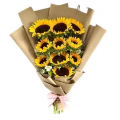 GENERICO - Ramo Alargado de 10 Girasoles en Papel Kraft