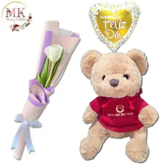GENERICO - Tulipan Decorado Peluche con Polerón de 30cm y Globo