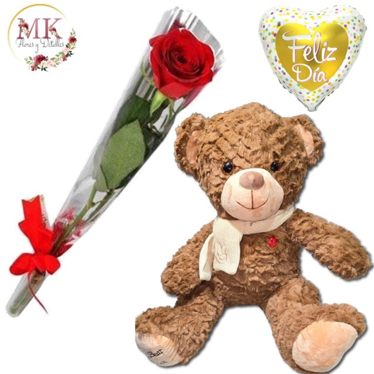 GENERICO - Rosa Roja Peluche de 35cm y Globo