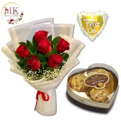 GENERICO - Bouquet de 6 Rosas Bombones Corazón Valente y Globo