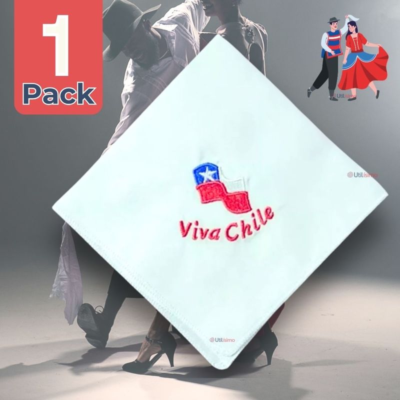 UTILISIMO - Pañuelo Baile Cueca 36 CM Bordado Viva Chile Baile Fiestas Patrias