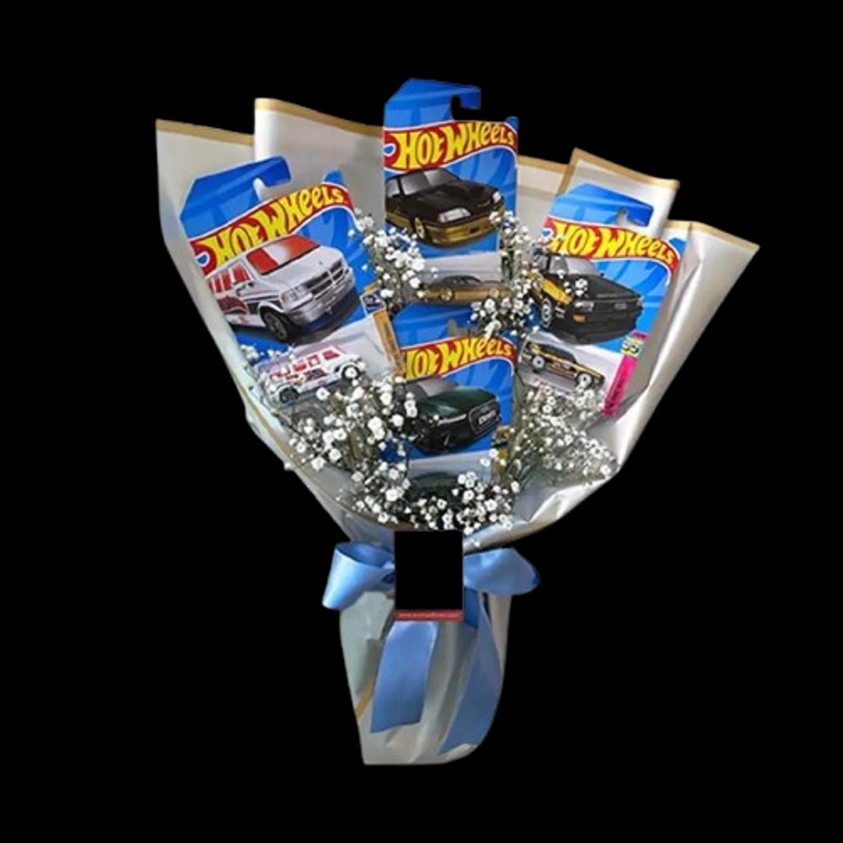 GENERICO - Bouquet de 4 Carritos Hot Wheels con Ilusión