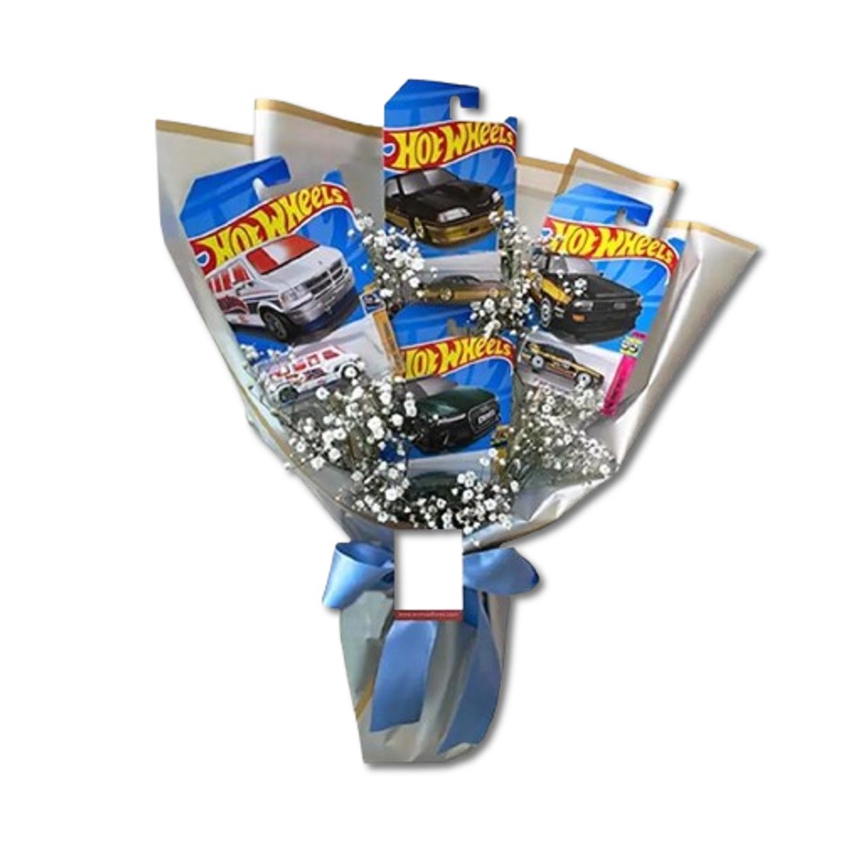 GENERICO - Bouquet de 4 Carritos Hot Wheels con Ilusión