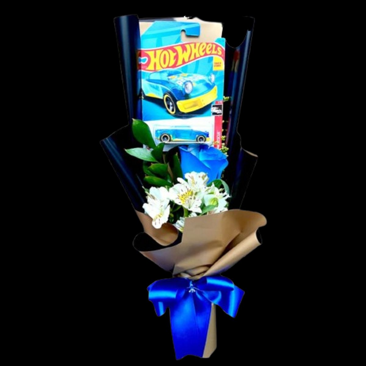 GENERICO - Bouquet de 1 Rosa Azul y 1 Carrito Hot Wheels