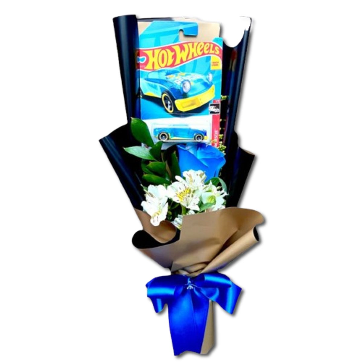GENERICO - Bouquet de 1 Rosa Azul y 1 Carrito Hot Wheels