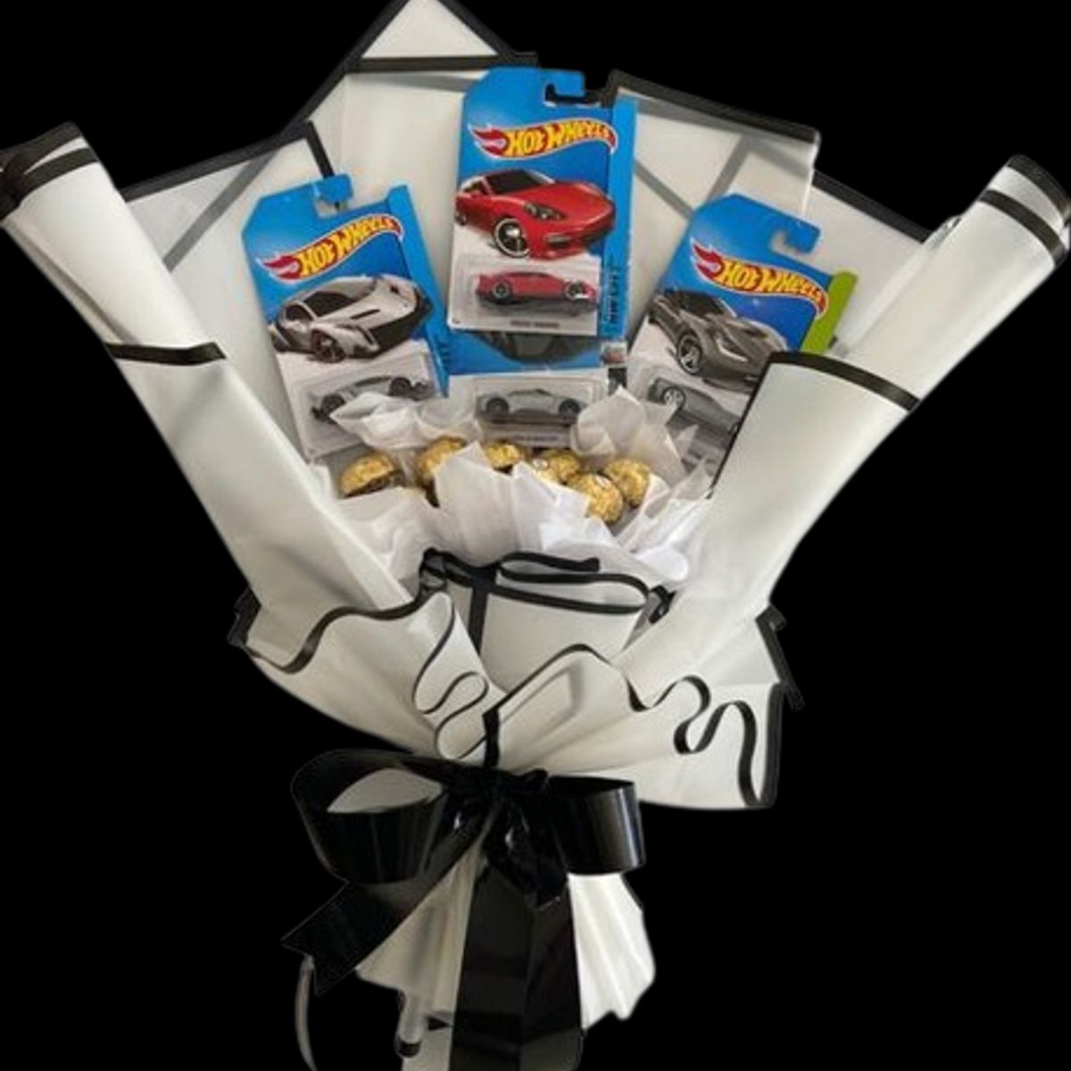 GENERICO - Bouquet de 3 Carritos Hot Wheels y 6 Bombones