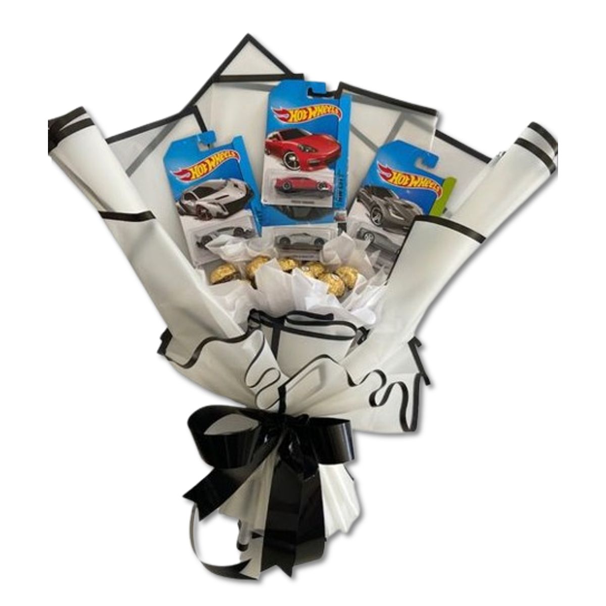 GENERICO - Bouquet de 3 Carritos Hot Wheels y 6 Bombones