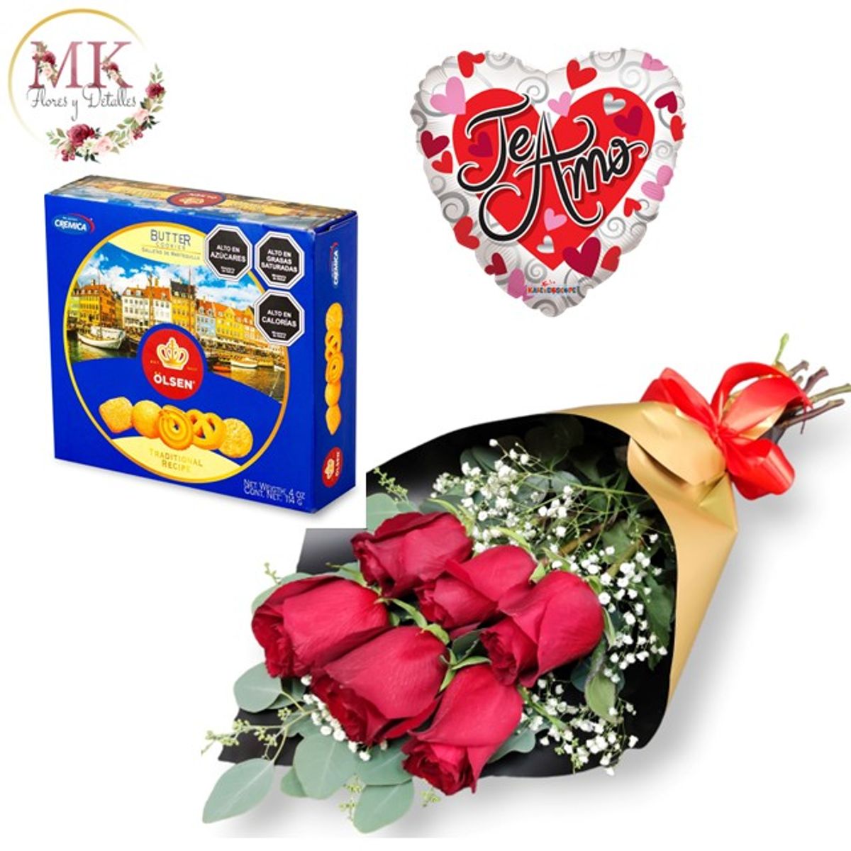 GENERICO - Ramo de 6 Rosas Galletas y Globo