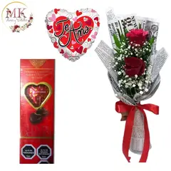 GENERICO - Ramo de 2 Rosas Bombones Amor y Globo