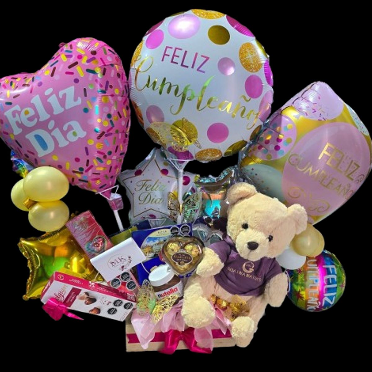 GENERICO - Arreglo de Cumpleaños con Peluche Chocolates y Globos