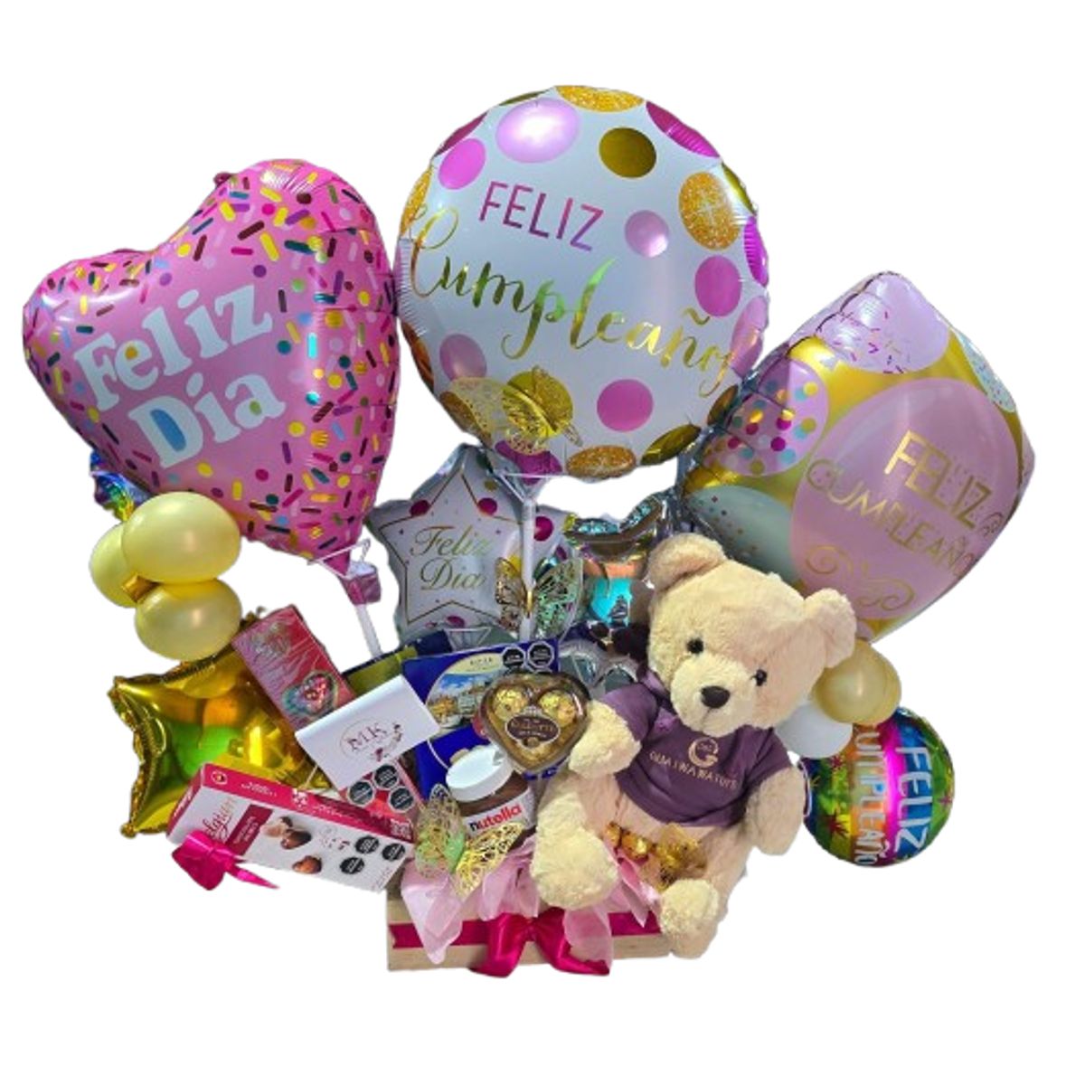 GENERICO - Arreglo de Cumpleaños con Peluche Chocolates y Globos