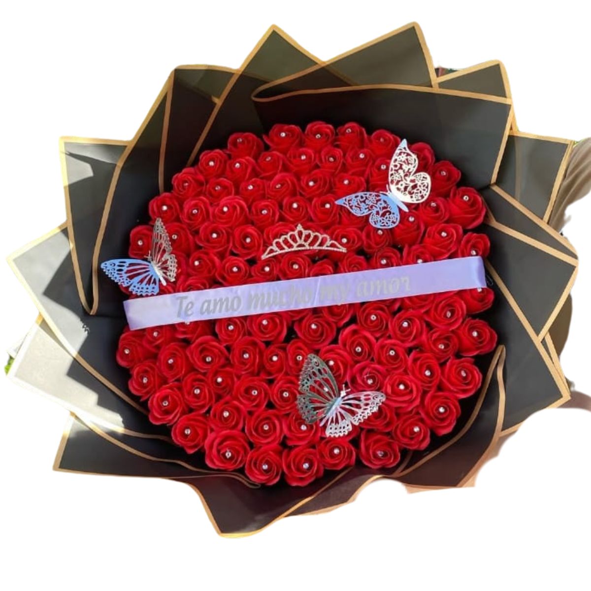 GENERICO - Ramo Buchón de 150 Rosas Eternas de Jabón Rojas con cinta