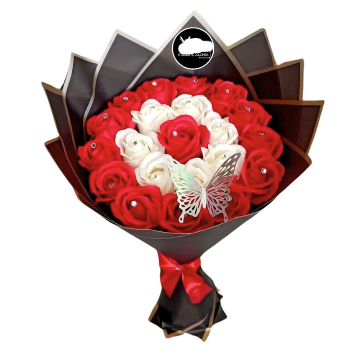 GENERICO - Ramo Buchón de 50 Rosas Eternas de Jabón Blanco y Rojo