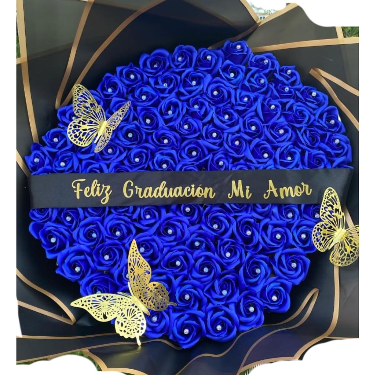 GENERICO - Ramo Buchón de 150 Rosas Eternas de Jabón Azules con Cinta