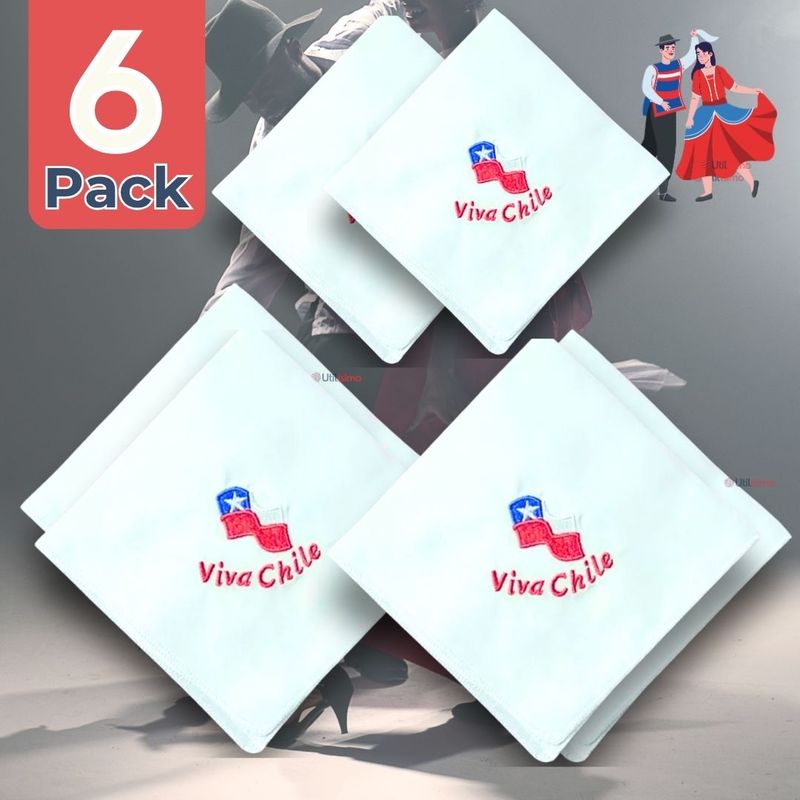 UTILISIMO - Pack 6 Pañuelo Baile Cueca 36 CM Bordado Viva Chile Fiestas Patrias