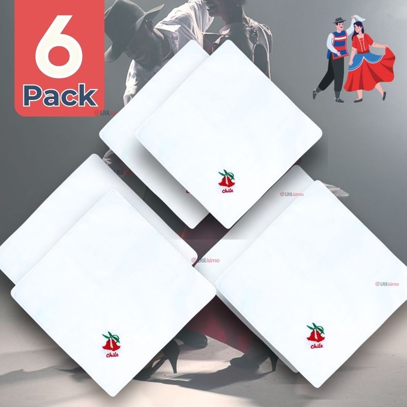 UTILISIMO - Pack 6 Pañuelos Baile Cueca 36 CM Bordado COPIHUE Fiestas Patrias