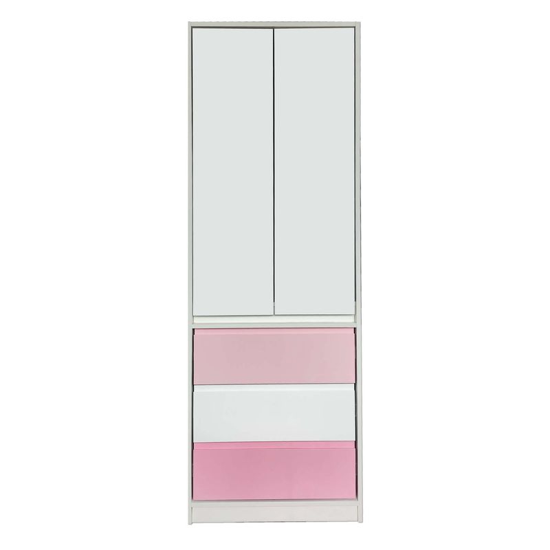 DECORACION CREATIVA - Closet Melamina Blanca 2 Puertas y 3 Cajones Rosado - Blanco - Rosado