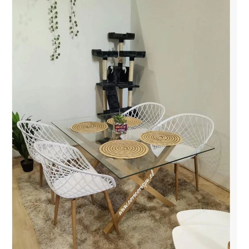 CORI CORI - Juego de Comedor Medlock 120x80cm + 4 Sitiales Mesh Blanco