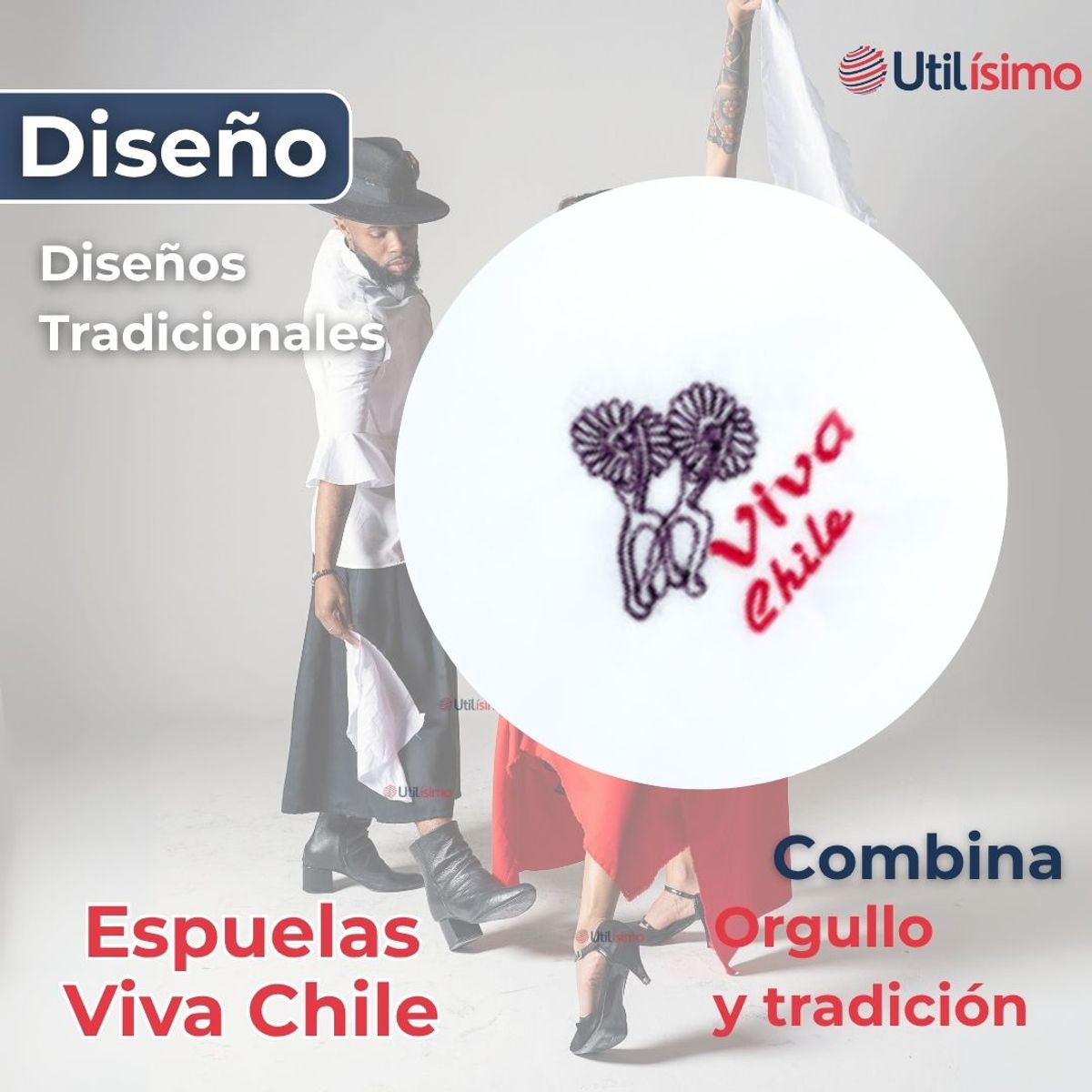 UTILISIMO - Pañuelo Baile Cueca 45CM Bordado Espuelas Fiestas Patrias