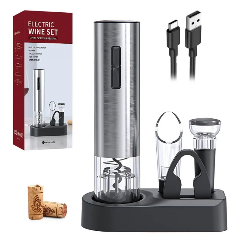GENERICO - Destapador Vino Saca Corcho Electrico Recargable Set 5 Pzs