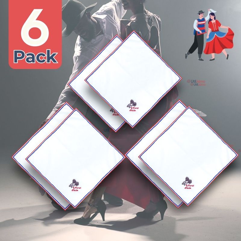 UTILISIMO - Pack 6 Pañuelos Baile Cueca 45CM Bordado Espuelas Fiestas Patrias