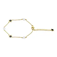 TIANA JOYAS - Pulsera con Estrellas y Perlas de Plata 925 enchapada en Oro de 18k