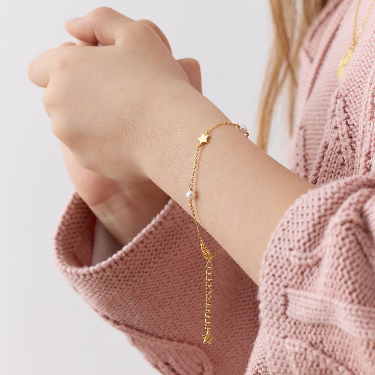 TIANA JOYAS - Pulsera con Estrellas y Perlas de Plata 925 enchapada en Oro de 18k