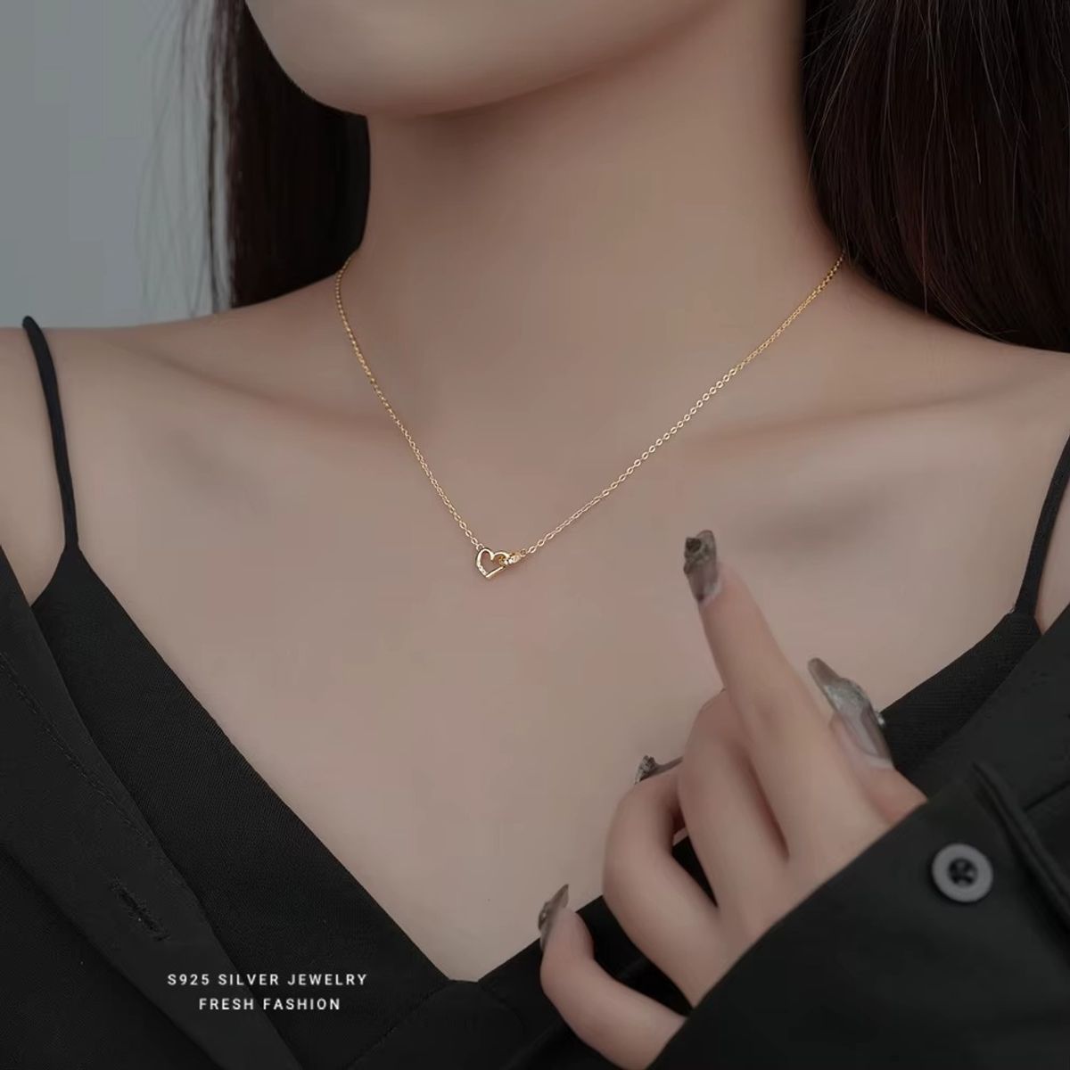 LUXURYJOYAS - Collar Corazón Oro18ktCristalsobre plataS925Cristales