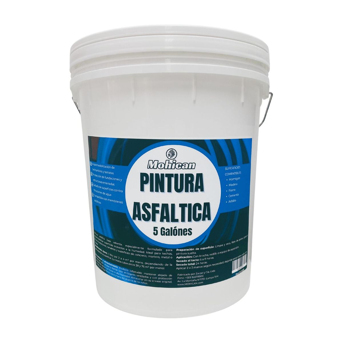 MOHICAN - PINTURA ASFÁLTICA IMPERM TINETA 5 GAL + RODILLO POL 18CMS